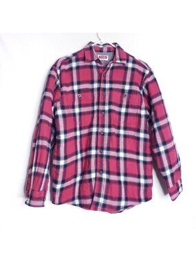 Wrangler Red Plaid Flannel Button Down Shacket Shirt Jacket Men's Size Small
